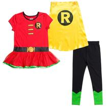Set de 3 Piezas de Cosplay DC Comics Robin para Niñas: Playera, Vestido y Capa Talla 7-8 Set de 3 Piezas de Cosplay DC Comics Robin para Niñas: Playera, Vestido y Capa Talla 7-8