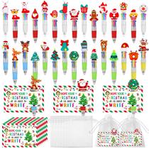 Set de 30 bolígrafos multicolor 4 en 1 con tarjetas navideñas