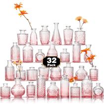 Set de 32 Mini Jarrones de Vidrio Rosados para Ramas, Decoración Vintage para Flores