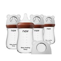 Set de 4 Biberones de Vidrio Yanyoyo Anti-Cólico Cuello Ancho 240 ml para Bebés