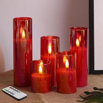 Set de 5 Velas LED sin Llama en Vela de Cristal Rojo Eywamage