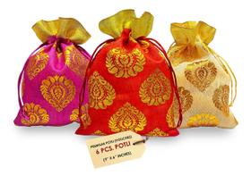 Set de 6 Bolsas Potli Artesanales de 23x15 cm en Organza para Regalos