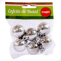 Set de 6 Enfeites Natalinos Bolas Brilhantes Prateadas 3cm - Toque Elegante para sua Decoração