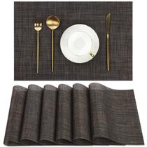 Set de 6 Individuales de Mesa SHACOS de Vinilo Trenzado 45x30 cm Negro y Marrón