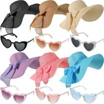 Set de 6 Sombreros de Verano de Ala Ancha para Mujer Jeyiour con Gafas de Sol en Forma de Corazón Set de 6 Sombreros de Verano de Ala Ancha para Mujer Jeyiour con Gafas de Sol en Forma de Corazón