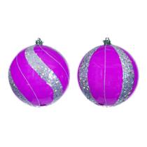 Set de Adornos Vickerman Bola de Lentejuelas Perla Rosa Fucsia de 12 cm