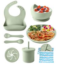 Set de Alimentación para Bebé de Silicona ECLIP 10 Piezas con Plato de Succión, Babero y Vaso