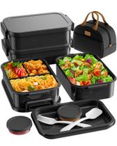 Set de Bento para Almuerzo KEMETHY 74oz 3 Niveles Antiderrames Negro