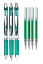 Set de bolígrafos de tinta de gel Pentel EnerGel RTX, verde, 0.7 mm, paquete de 7