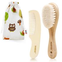 Set de cepillo y peine para bebé Haakaa con cerdas de lana suave y mango de madera Set de cepillo y peine para bebé Haakaa con cerdas de lana suave y mango de madera