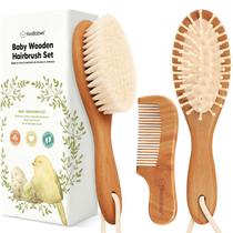 Set de Cepillo y Peine para Bebé KeaBabies de Cerdas Naturales y Madera