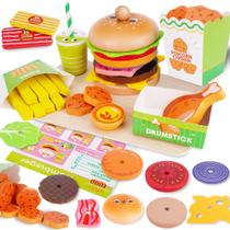 Set de Comida de Juego Simulado Melofaver Cocina de Comida Rápida de Madera Set de Comida de Juego Simulado Melofaver Cocina de Comida Rápida de Madera