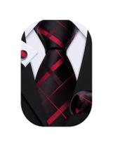 Set de Corbata Barry.Wang Burdeos a Rayas de Seda 150 cm
