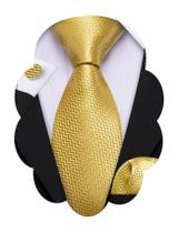 Set de Corbata Barry.Wang Cuadros Sólidos Dorados con Pañuelo y Gemelos Set de Corbata Barry.Wang Cuadros Sólidos Dorados con Pañuelo y Gemelos