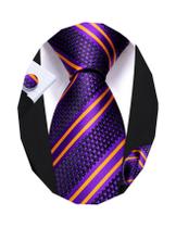 Set de Corbata Barry.Wang de Seda 150 cm, Tejido a Rayas, Regalo