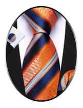 Set de Corbata Barry.Wang de Seda Tejida 150 cm a Rayas con Gemelos