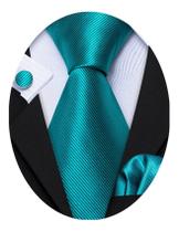 Set de Corbata Barry.Wang para Hombre en Seda Verde Azulado con Pañuelo y Gemelos