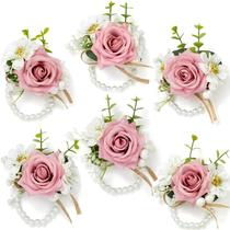 Set de Corsajes de Muñeca Serwalin con Rosa Rosa para Bodas, 6 Piezas
