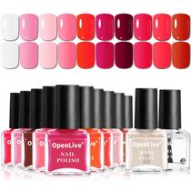 Set de Esmaltes de Uñas OpenLive 12 piezas Colores Rosados con Base y Top Coat