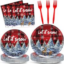 Set de fiesta navideña gisgfim de 96 piezas, platos y servilletas desechables