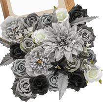 Set de Flores Artificiales Serwalin de Tela Gris con Tallos para Boda Set de Flores Artificiales Serwalin de Tela Gris con Tallos para Boda