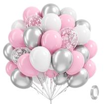Set de Globos Leraqertra 60 piezas Rosa, Blanco y Plata de 12"