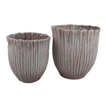 Set de macetas decorativas Benzara con textura acanalada de cerámica gris
