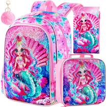 Set de Mochila AGSDON Sirena 41 cm con Lentejuelas para Niñas, Lonchera Set de Mochila AGSDON Sirena 41 cm con Lentejuelas para Niñas, Lonchera