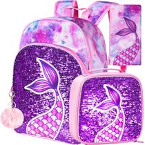 Set de Mochilas AGSDON 3 piezas para Niñas, Sirena para Niñas Pequeñas de 40 cm