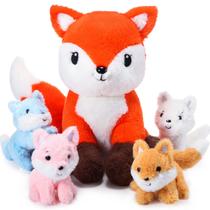 Set de Peluches HyDren Zorro de 35 cm Mamá con 4 Zorritos