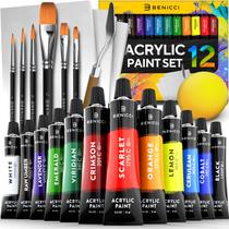 Set de Pintura Acrílica Benicci 12 Colores y 6 Pinceles con Lienzos