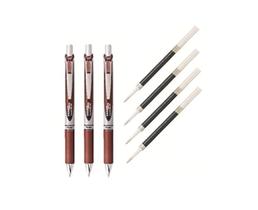 Set de Plumas Pentel EnerGel Deluxe RTX 3 Paquetes con 4 Recargas 0.7 mm Marrón