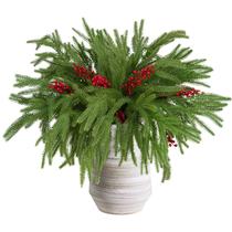 Set de ramas de pino Norfolk navideño de 18" - 12 unidades con bayas