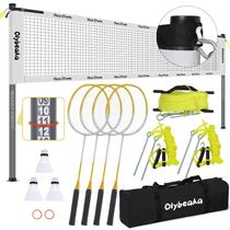 Set de Red de Bádminton Portátil Olybeaka para Exterior con 4 Raquetas