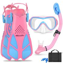 Set de snorkel FosDero para niños con máscara y aletas, para niños de 6 a 14 años, color rosa