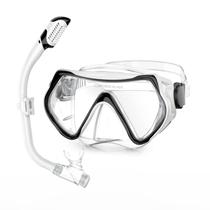 Set de Snorkel para Niños MELUMILU, Set de Snorkel Seco con Visión Panorámica de 180 Antivaho, Máscara de Buceo para Niños y Jóvenes de 5 a 15 Años (Blanco)
