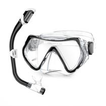 Set de Snorkel para Niños MELUMILU, Set de Snorkel Seco con Vista Panorámica de 180, Máscara de Buceo Antivaho, para Niños y Jóvenes de 5 a 15 Años, Color Negro Transparente