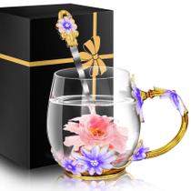 Set de Taza de Vidrio MNZZ para Té con Cuchara Morada Set de Taza de Vidrio MNZZ para Té con Cuchara Morada