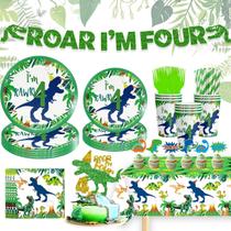 Set de Vajilla para Fiesta Dinosaurio 4º Cumpleaños Niño Para 25 Personas