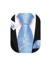 Set Formal de Corbata Barry.Wang Azul Claro con Diseño Paisley de Seda Set Formal de Corbata Barry.Wang Azul Claro con Diseño Paisley de Seda