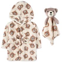 Set para Bebé: Bata y Manta Minky con Diseño de Oso Marrón 0-9 Meses
