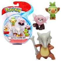 Set Pokémon 3 Figuras de Ação Marowak, Grookey e Stufful
