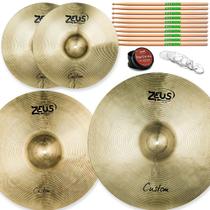 Set Pratos Worship Zeus Custom Hi-Hat 16" Crash 20" Ride 24" + Baquetas + Gel Abafador