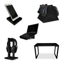 Setup Gamer Kit Spark Mesa Preto + Suporte para Controle Headset Notebook e Celular Preto