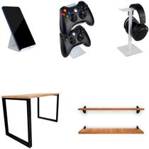 Setup Kit Gamer Vexus Com Mesa 1,20 Prateleiras Suporte P/ Controle Fone Celular Branco