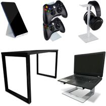 Setup Kit Gamer Vexus Com Mesa Dallas 1,20 Suporte P/ Notebook Controle Fone Celular Branco