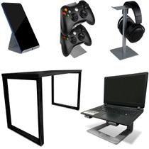 Setup Kit Gamer Vexus Com Mesa Dallas 1,20 Suporte P/ Notebook Controle Fone Celular Prata