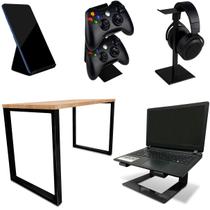 Setup Kit Gamer Vexus Com Mesa Dallas 1,20 Suporte P/ Notebook Controle Fone Celular Preto