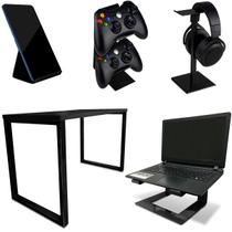 Setup Kit Gamer Vexus Com Mesa Dallas 1,20 Suporte P/ Notebook Controle Fone Celular Preto