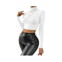 Sexy manga longa espartilho topo feminino gola alta magro curto camiseta moda mulher blusa 2024 Sexy manga longa espartilho topo feminino gola alta magro curto camiseta moda mulher blusa 2024